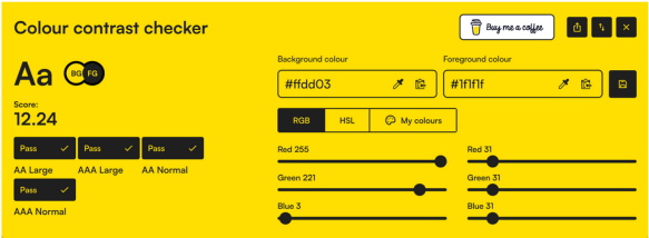 Results of contrast ratio for Flat White Websites page with Colour Contrast Checker